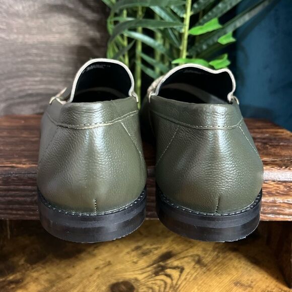 ASOS DESIGN penny loafers in green khaki leather w/faux snake print, Sz 13. NWOT - Picture 13 of 16